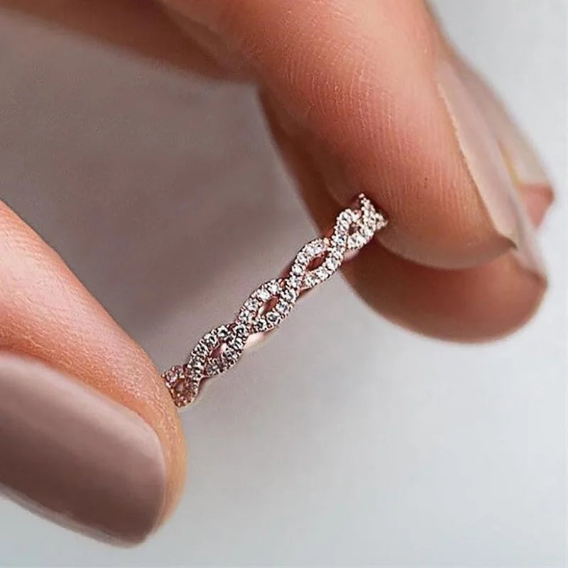 Micro Pavé CZ Thin Wedding Band — Delicate Stackable Ring