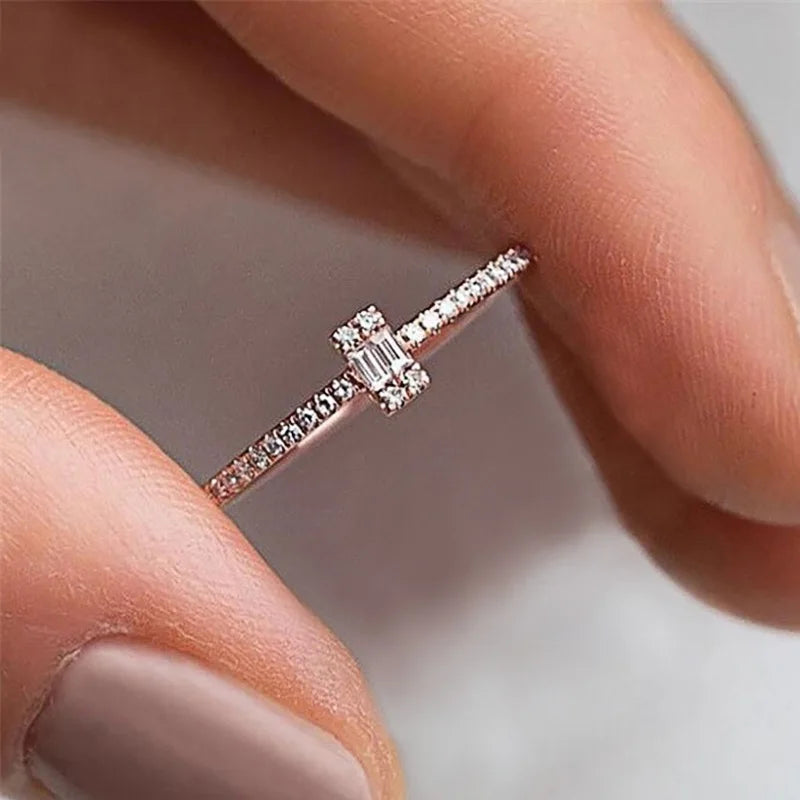 Micro Pavé CZ Thin Wedding Band — Delicate Stackable Ring