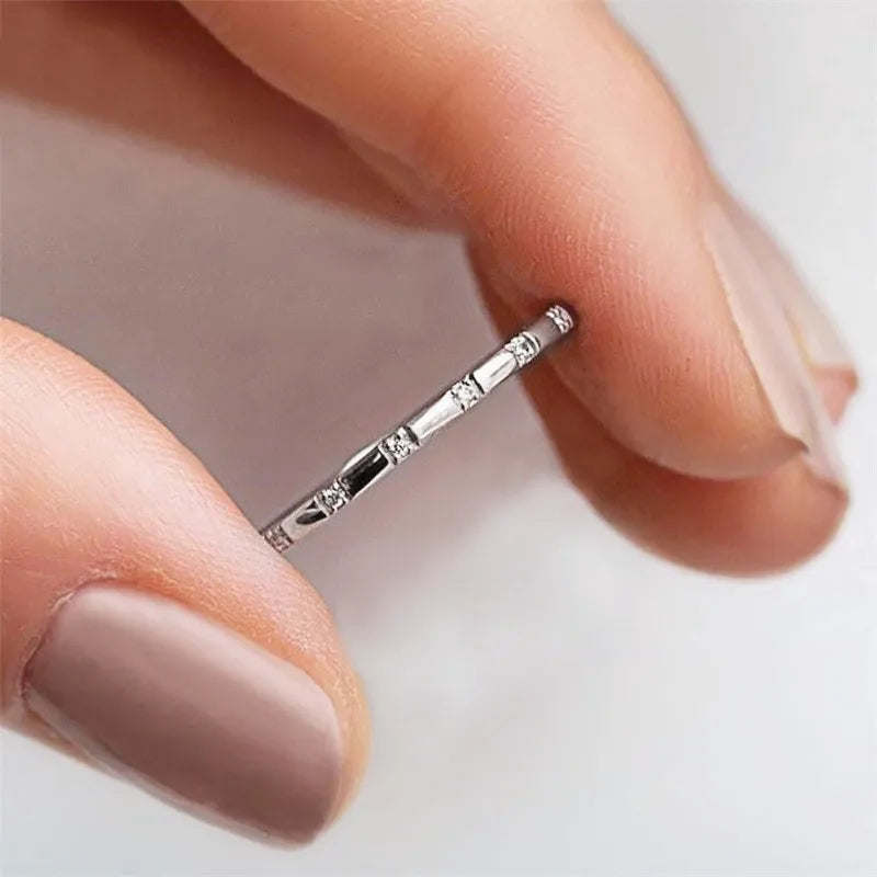 Micro Pavé CZ Thin Wedding Band — Delicate Stackable Ring