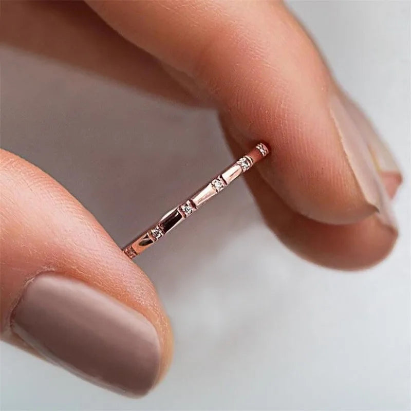 Micro Pavé CZ Thin Wedding Band — Delicate Stackable Ring