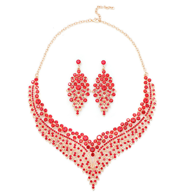Floral Rhinestone Jewellery Set — Necklace & Earrings
