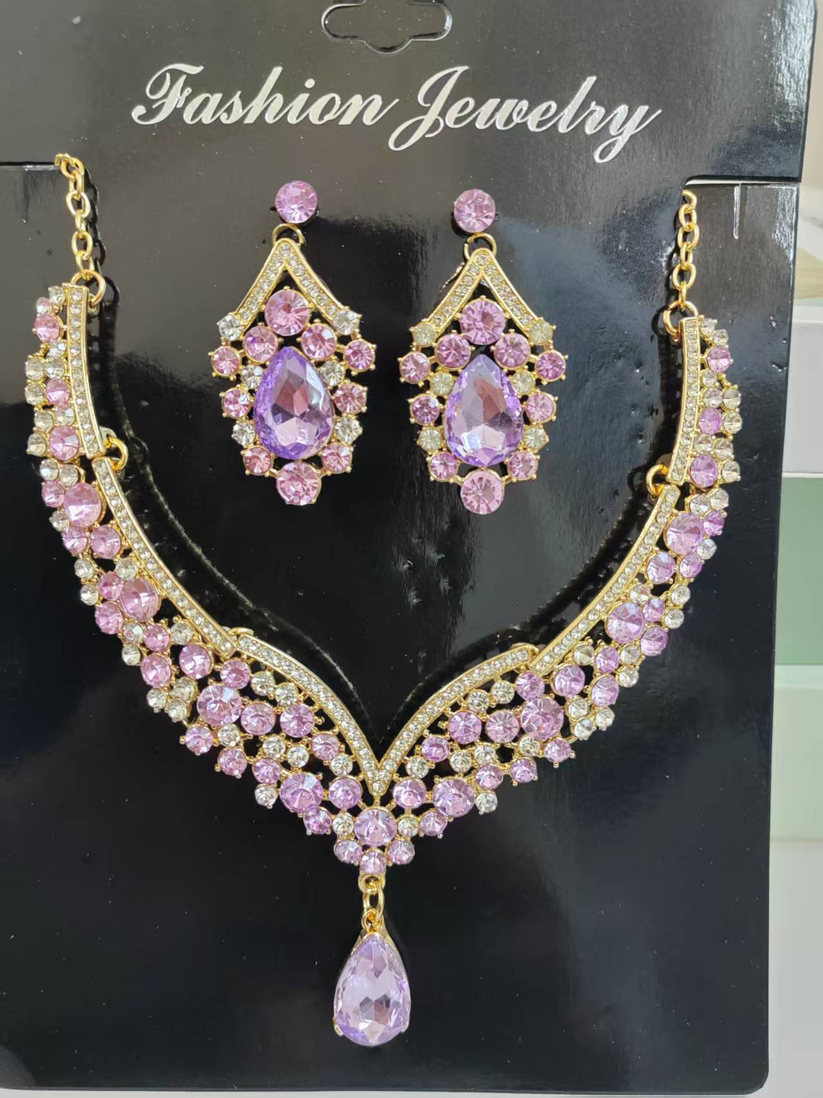 Water Drop Rhinestone Jewellery Set — Necklace & Earrings