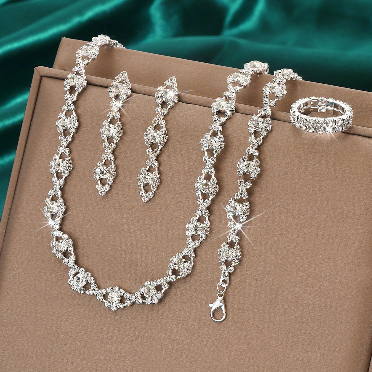Crystal Bridal Jewellery Set — Geometric Necklace & Earrings