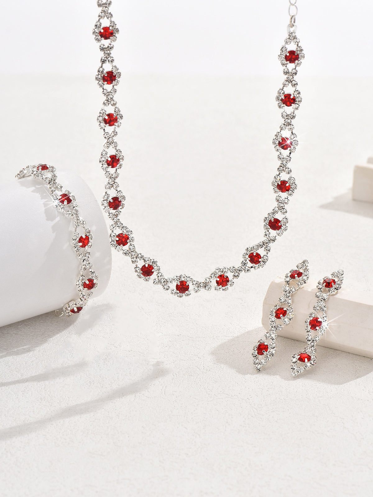 Crystal Bridal Jewellery Set — Geometric Necklace & Earrings