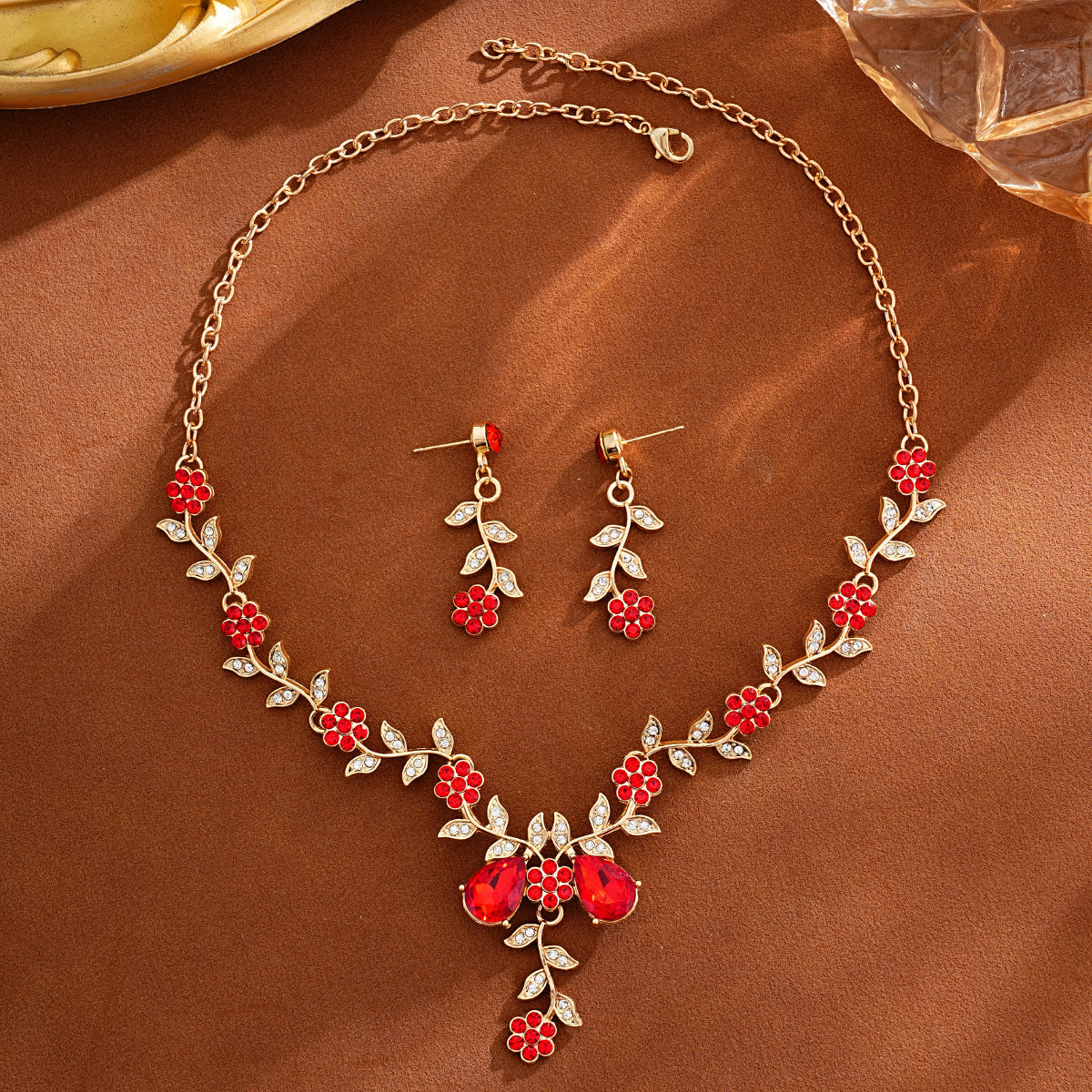 Crystal Heart & Drop Bridal Jewellery Set — Necklace & Earrings