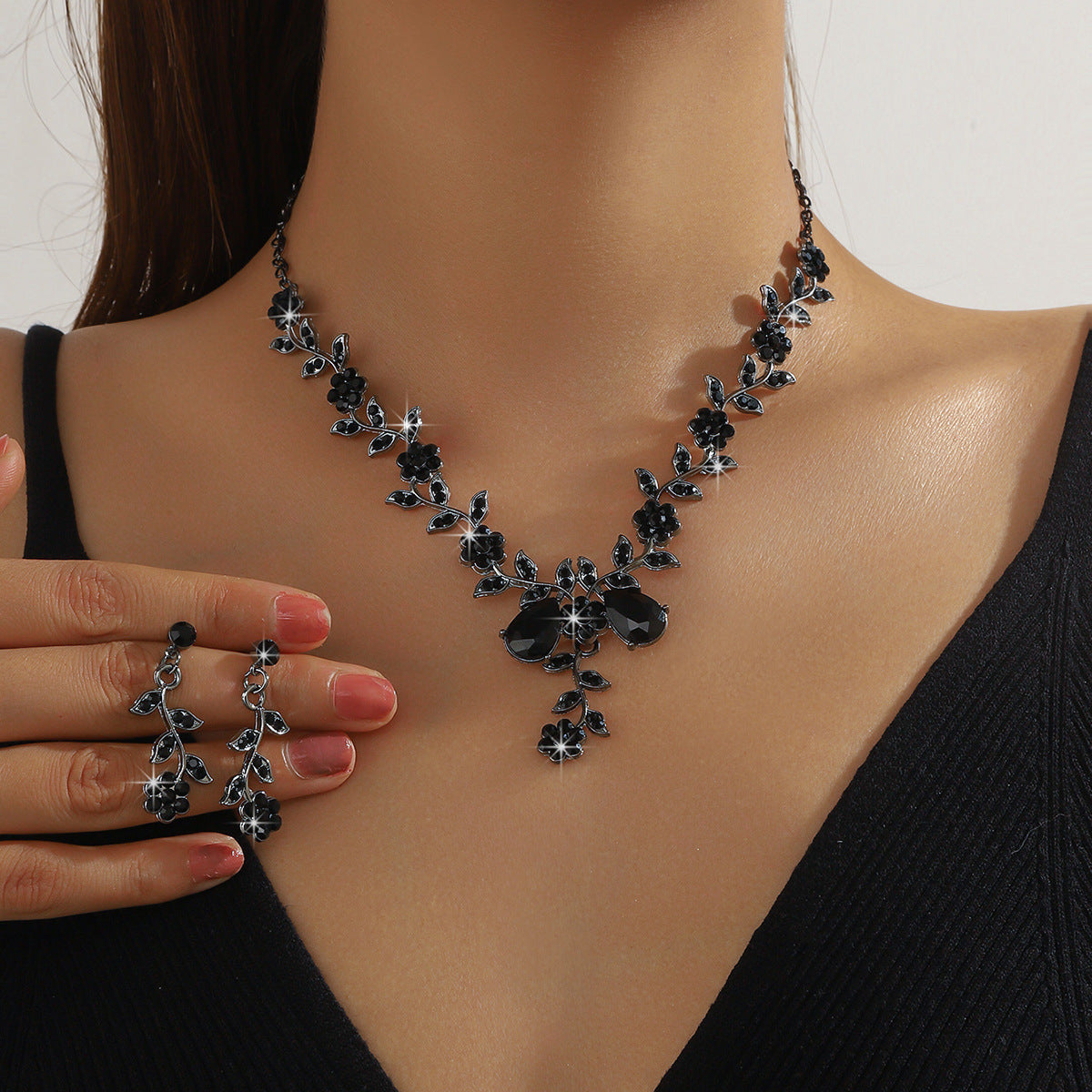 Crystal Heart & Drop Bridal Jewellery Set — Necklace & Earrings