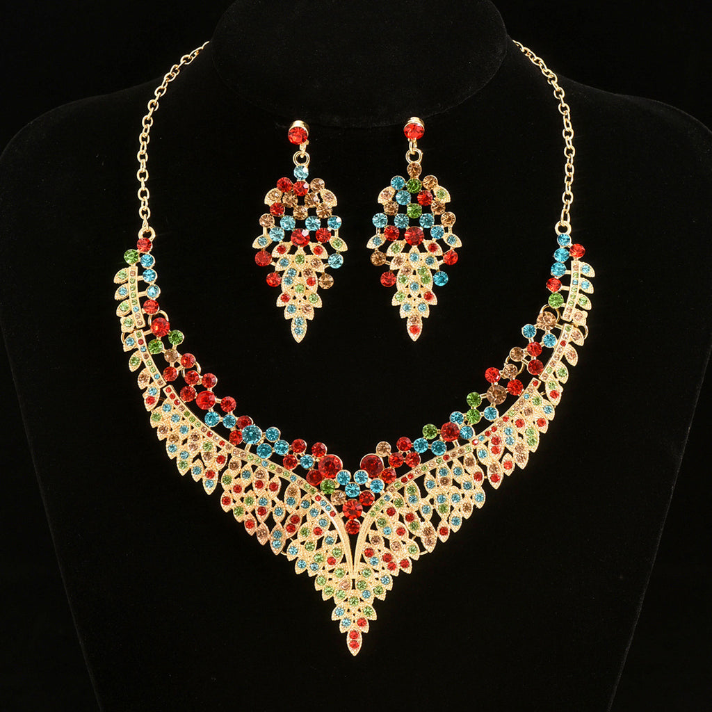 Floral Rhinestone Jewellery Set — Necklace & Earrings