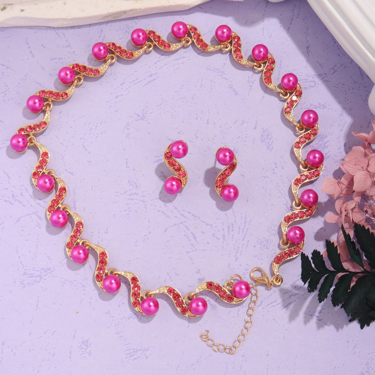 S-Curve Pearl Clavicle Necklace & Earrings Set