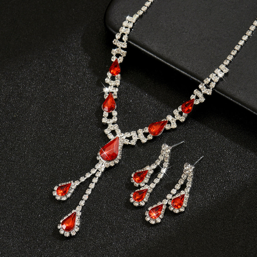 Water Drop Rhinestone Jewellery Set — Necklace & Earrings