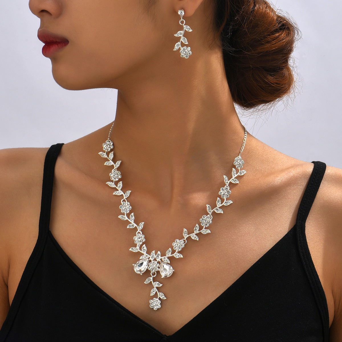Crystal Heart & Drop Bridal Jewellery Set — Necklace & Earrings