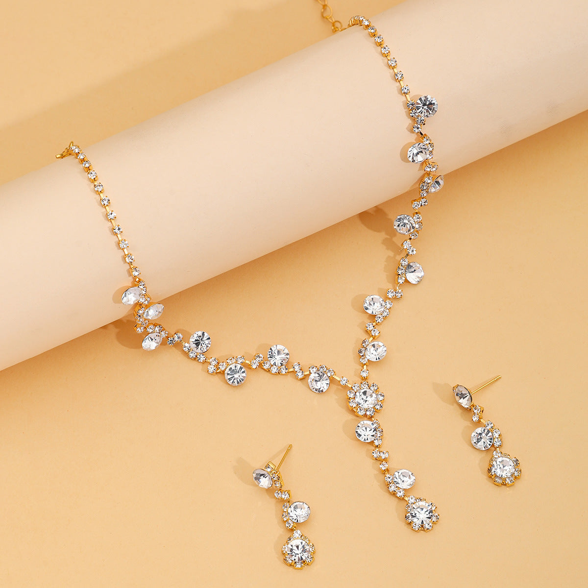 Diamond Rhinestone Bridal Jewellery Set — Necklace, Earrings & Bracelet