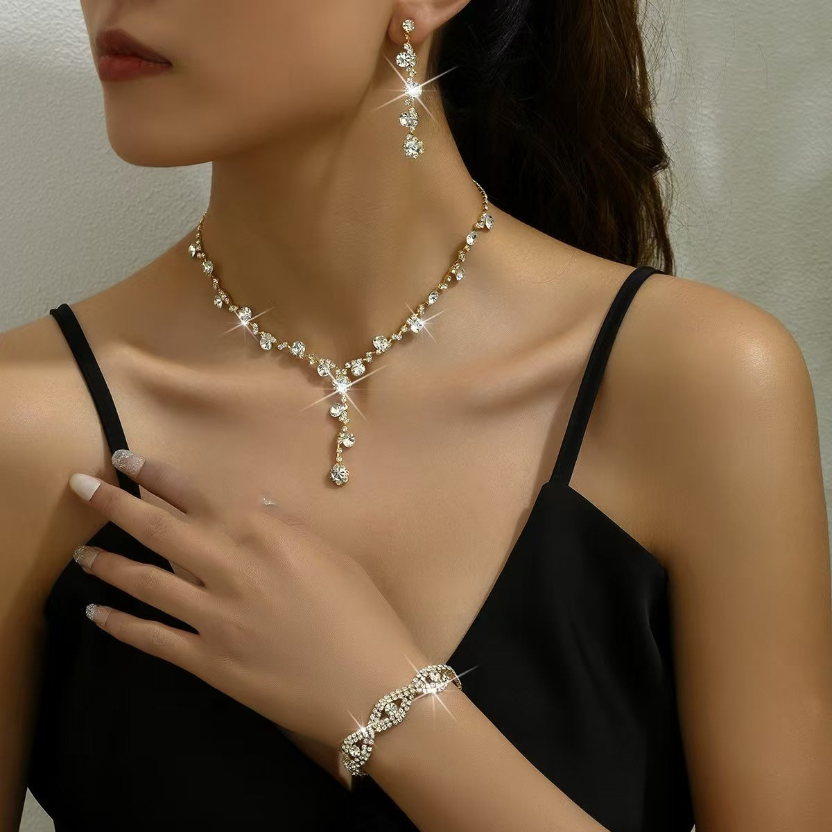 Crystal Heart & Drop Bridal Jewellery Set — Necklace & Earrings