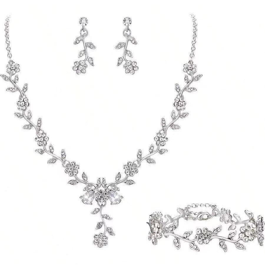 Crystal Heart & Drop Bridal Jewellery Set — Necklace & Earrings