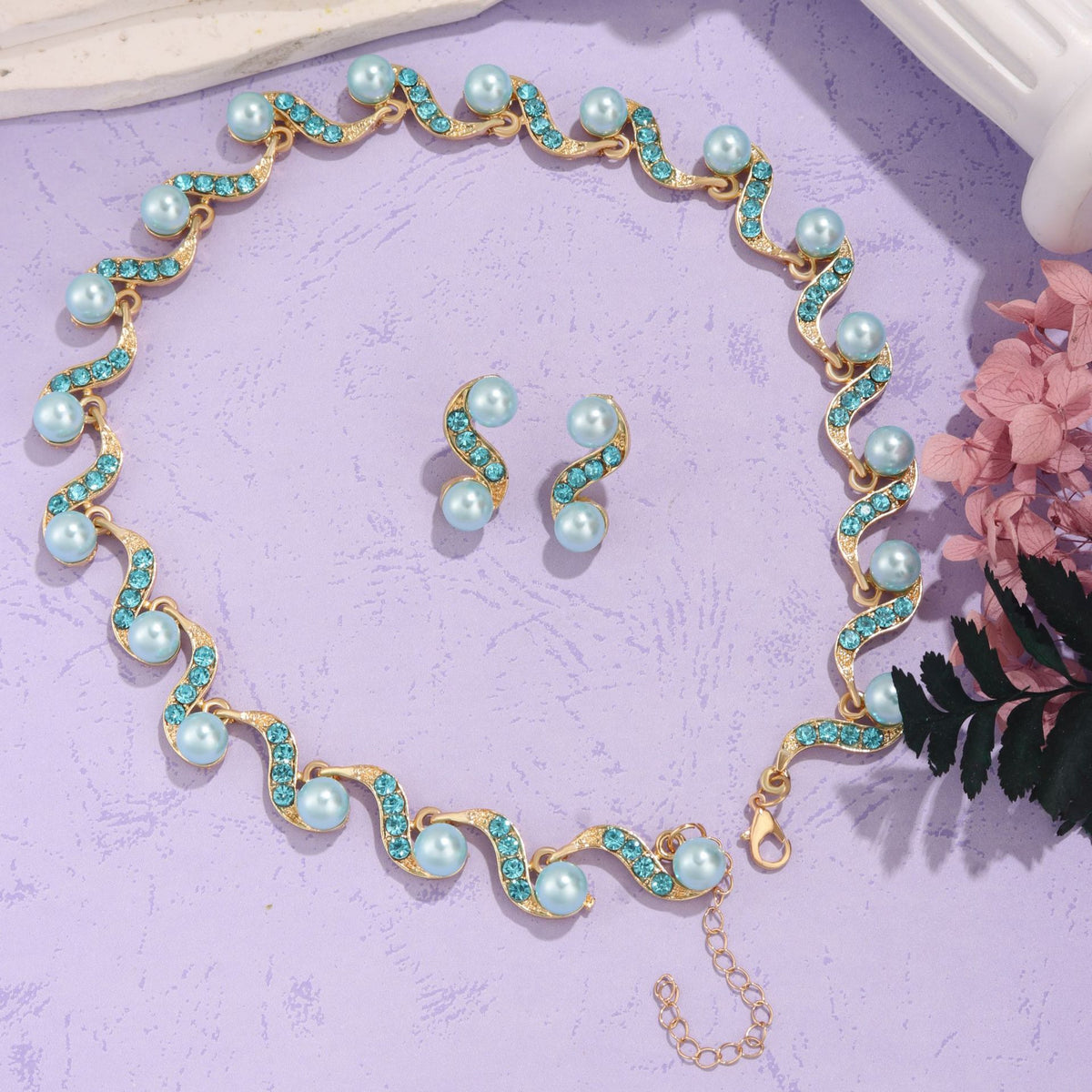 S-Curve Pearl Clavicle Necklace & Earrings Set