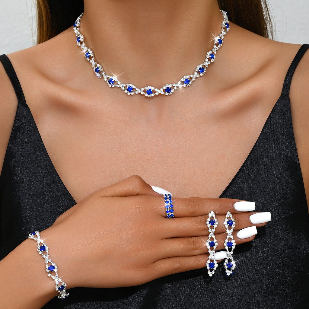 Crystal Bridal Jewellery Set — Geometric Necklace & Earrings
