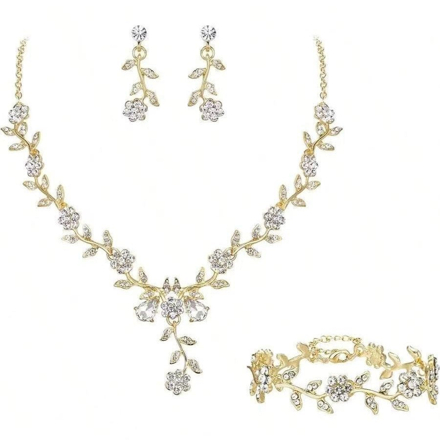 Crystal Heart & Drop Bridal Jewellery Set — Necklace & Earrings