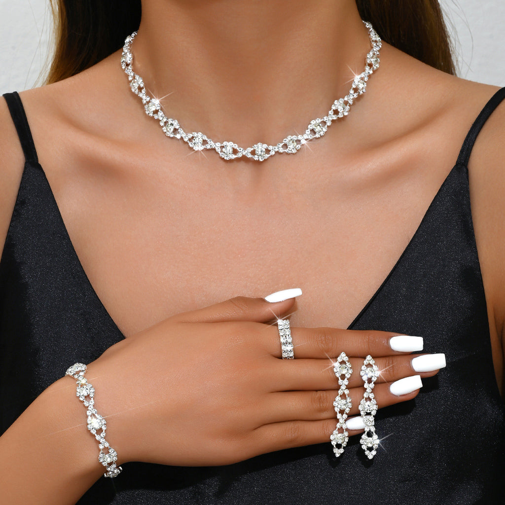 Crystal Bridal Jewellery Set — Geometric Necklace & Earrings