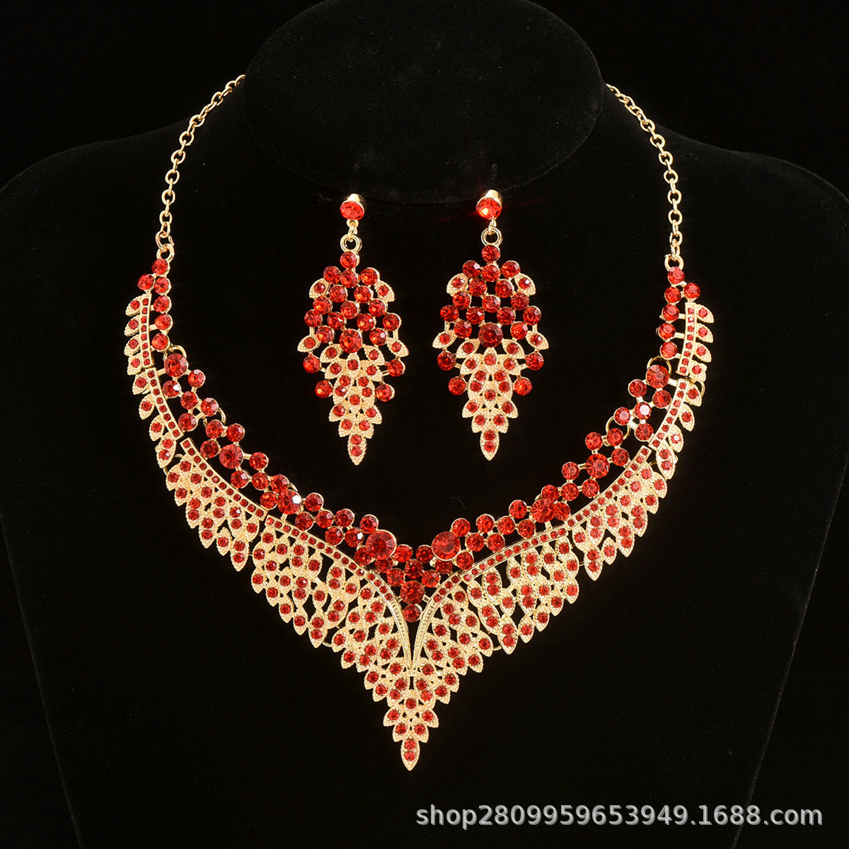 Floral Rhinestone Jewellery Set — Necklace & Earrings