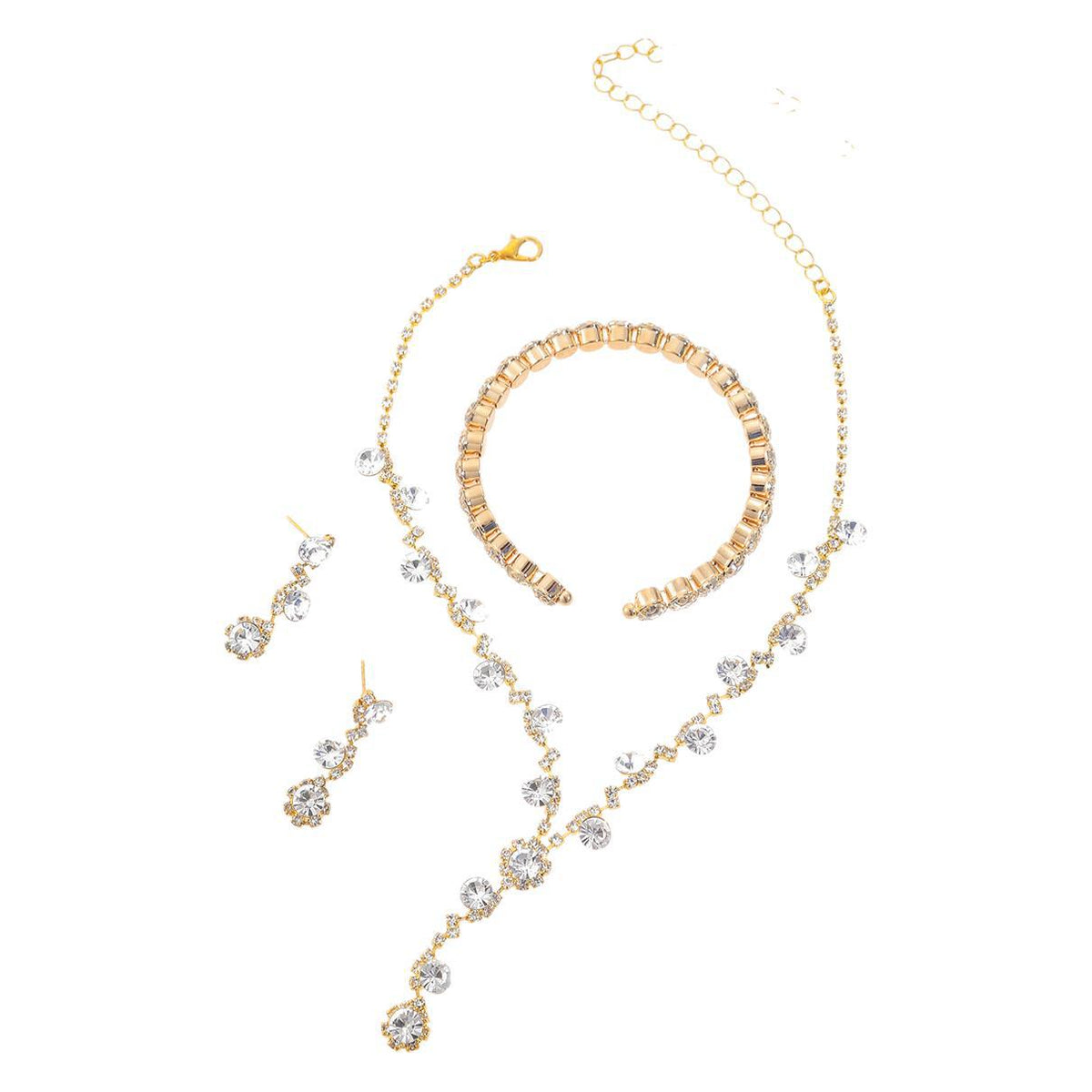 Diamond Rhinestone Bridal Jewellery Set — Necklace, Earrings & Bracelet