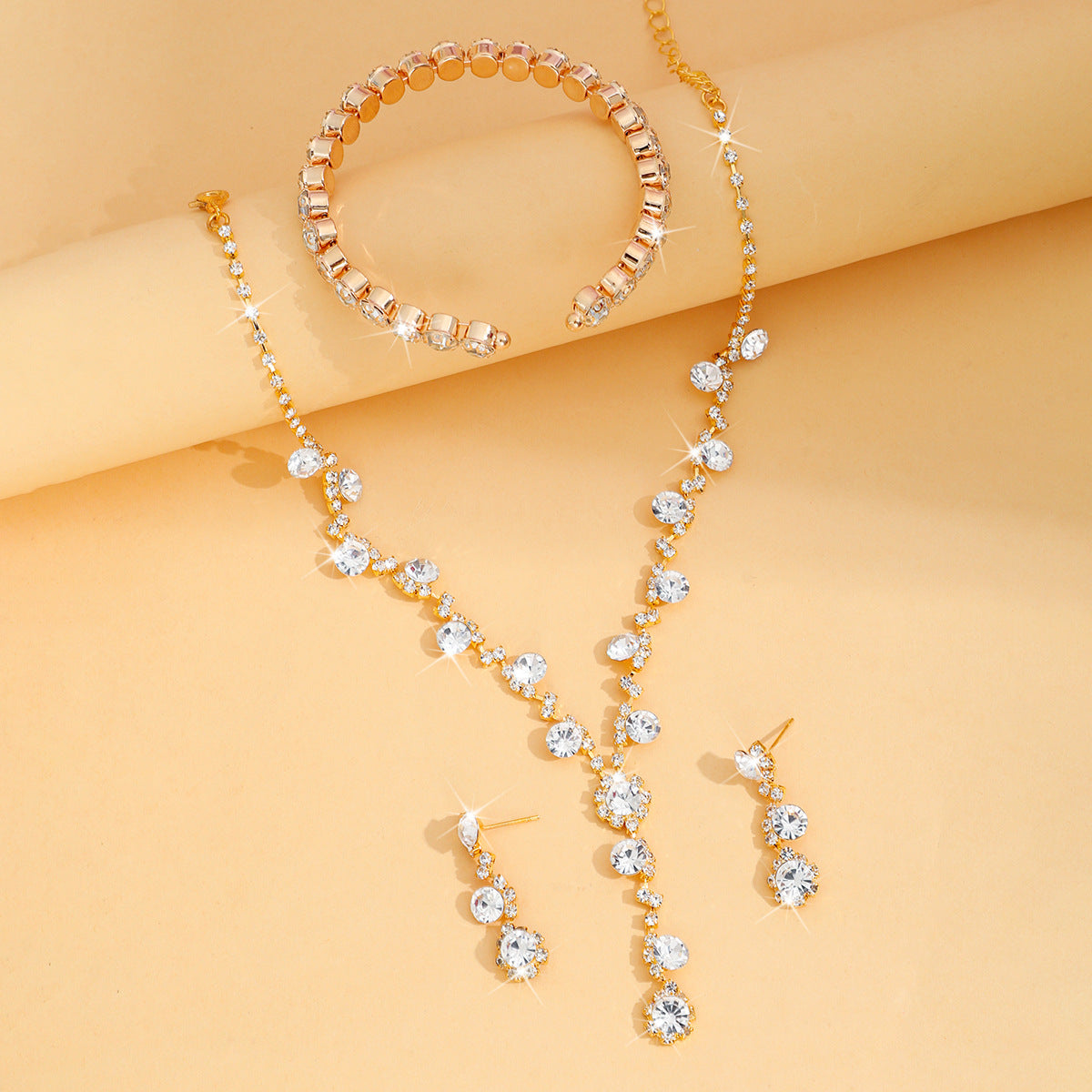 Diamond Rhinestone Bridal Jewellery Set — Necklace, Earrings & Bracelet