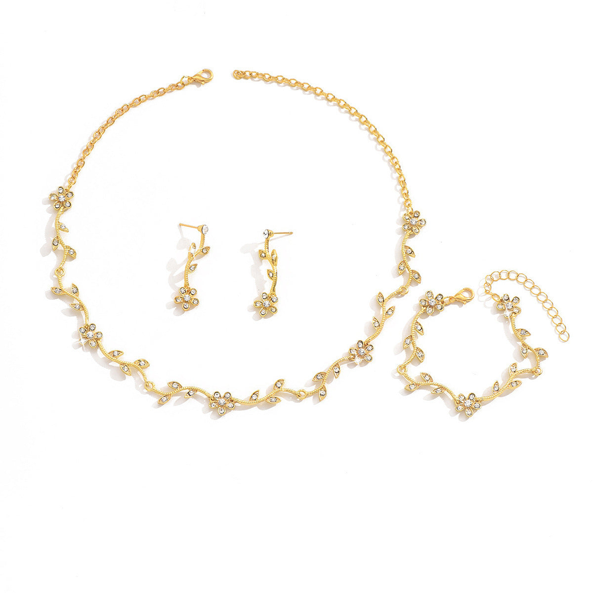 Plum Blossom Bridal Jewellery Set — Necklace, Earrings & Bracelet
