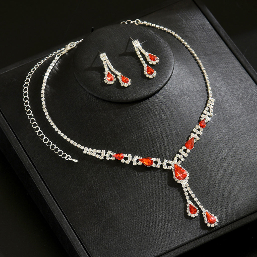 Water Drop Rhinestone Jewellery Set — Necklace & Earrings