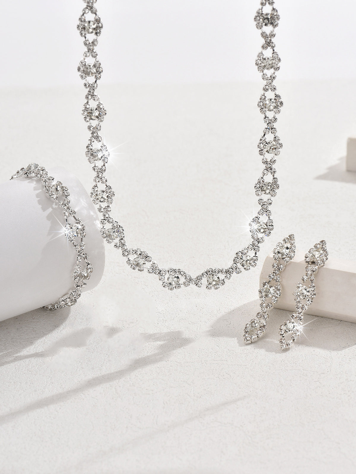 Crystal Bridal Jewellery Set — Geometric Necklace & Earrings
