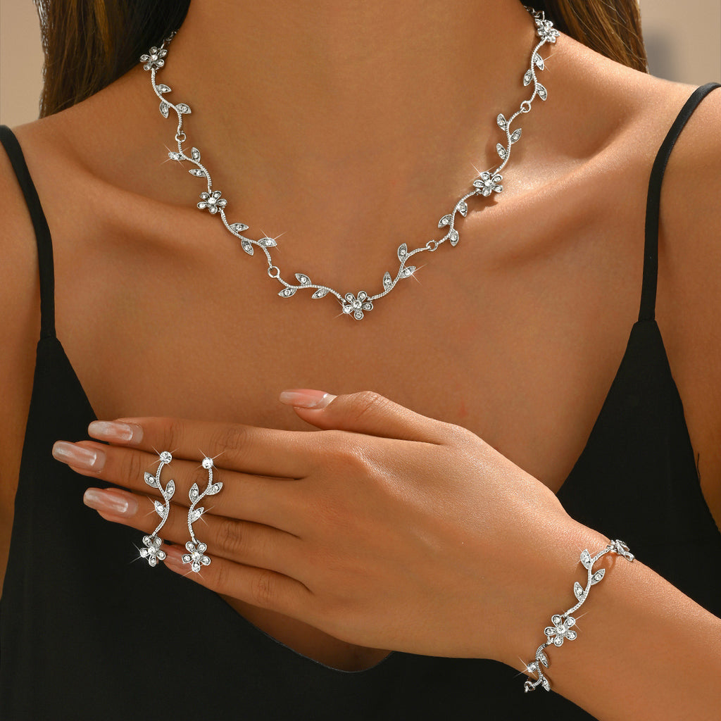 Plum Blossom Bridal Jewellery Set — Necklace, Earrings & Bracelet