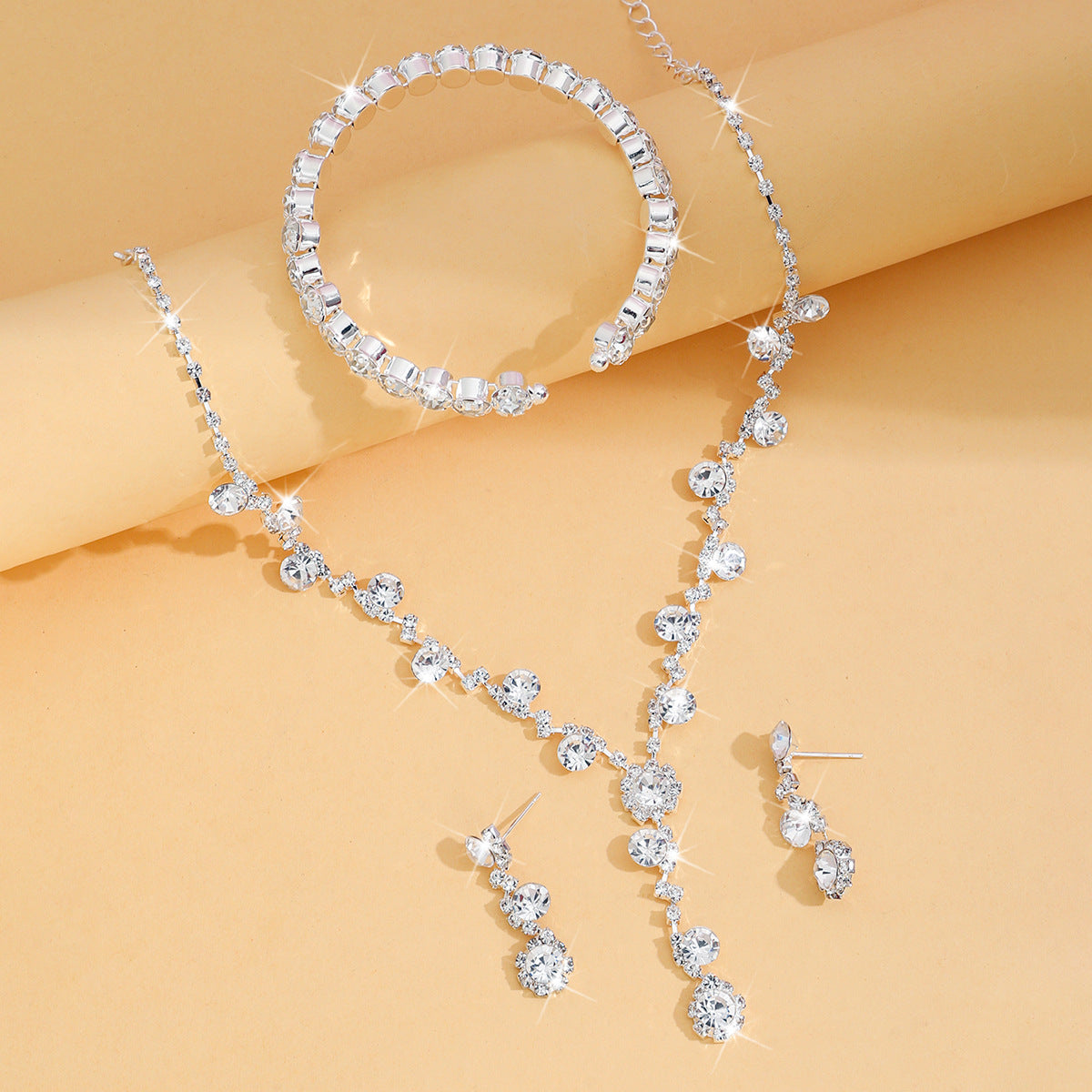Diamond Rhinestone Bridal Jewellery Set — Necklace, Earrings & Bracelet