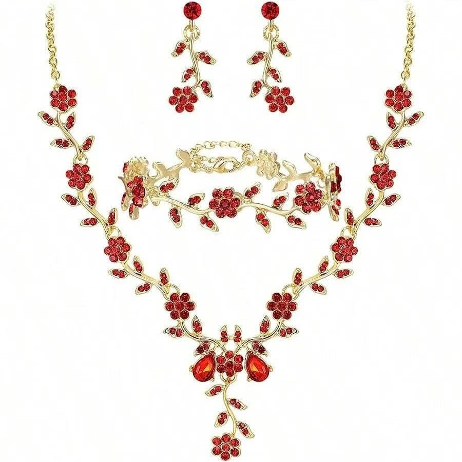 Crystal Heart & Drop Bridal Jewellery Set — Necklace & Earrings