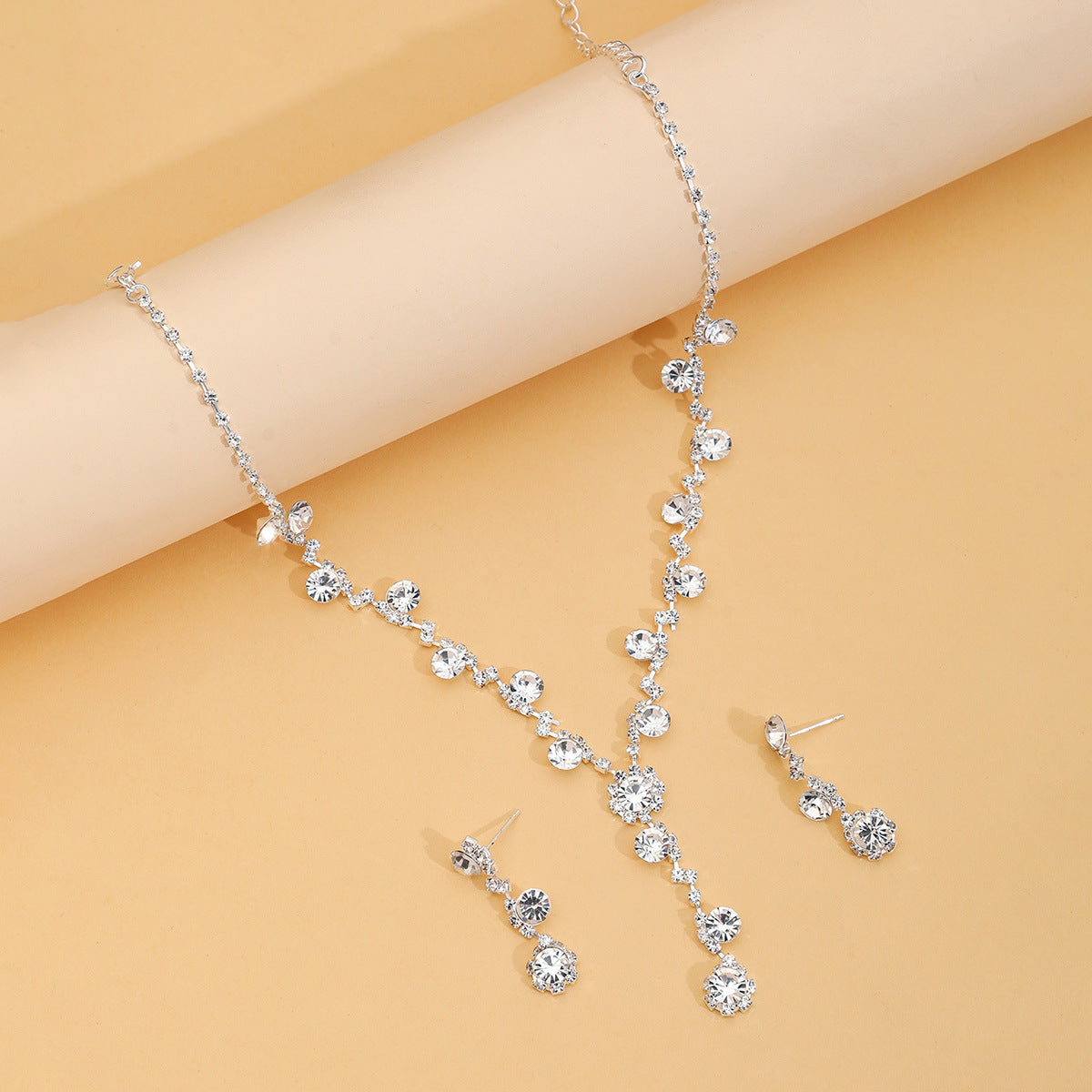 Diamond Rhinestone Bridal Jewellery Set — Necklace, Earrings & Bracelet