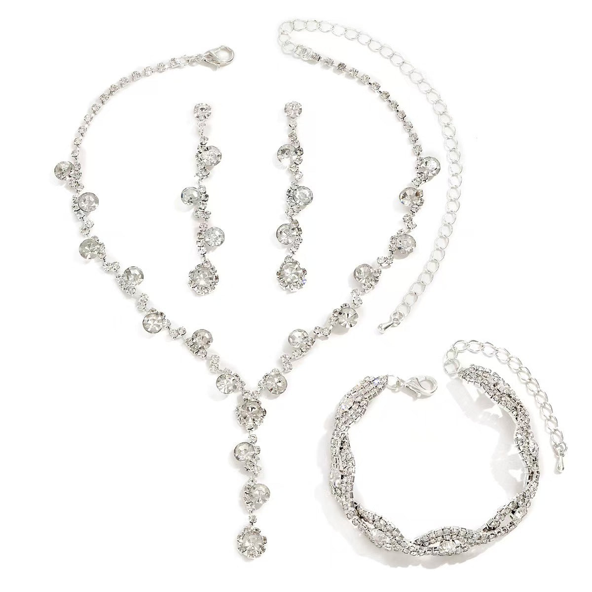 Crystal Heart & Drop Bridal Jewellery Set — Necklace & Earrings