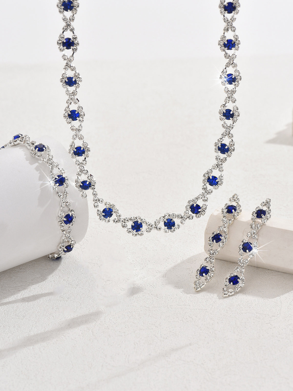 Crystal Bridal Jewellery Set — Geometric Necklace & Earrings