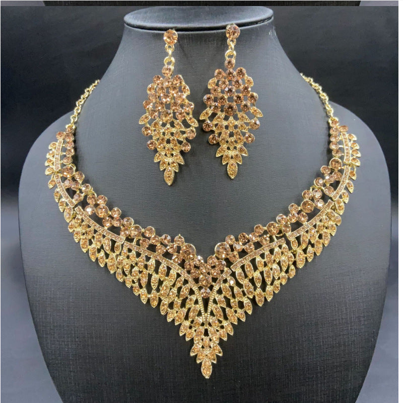 Floral Rhinestone Jewellery Set — Necklace & Earrings