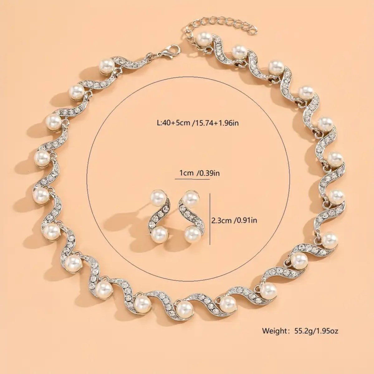 S-Curve Pearl Clavicle Necklace & Earrings Set