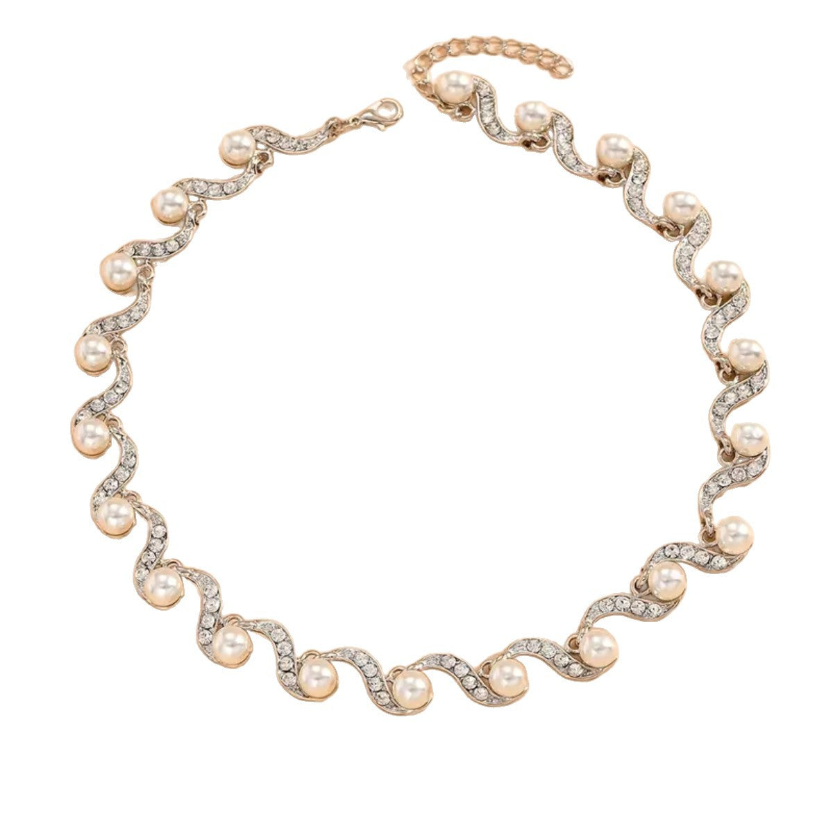S-Curve Pearl Clavicle Necklace & Earrings Set