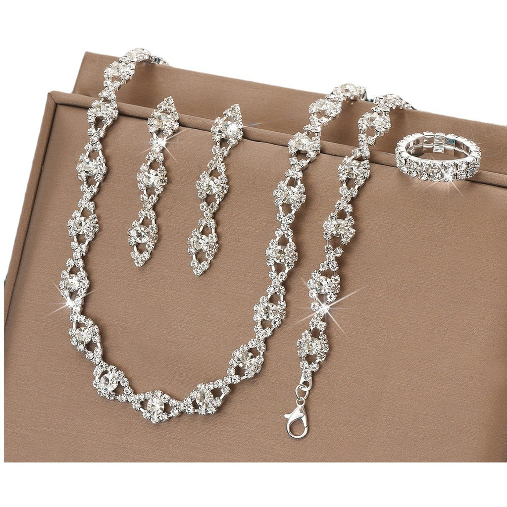 Crystal Bridal Jewellery Set — Geometric Necklace & Earrings