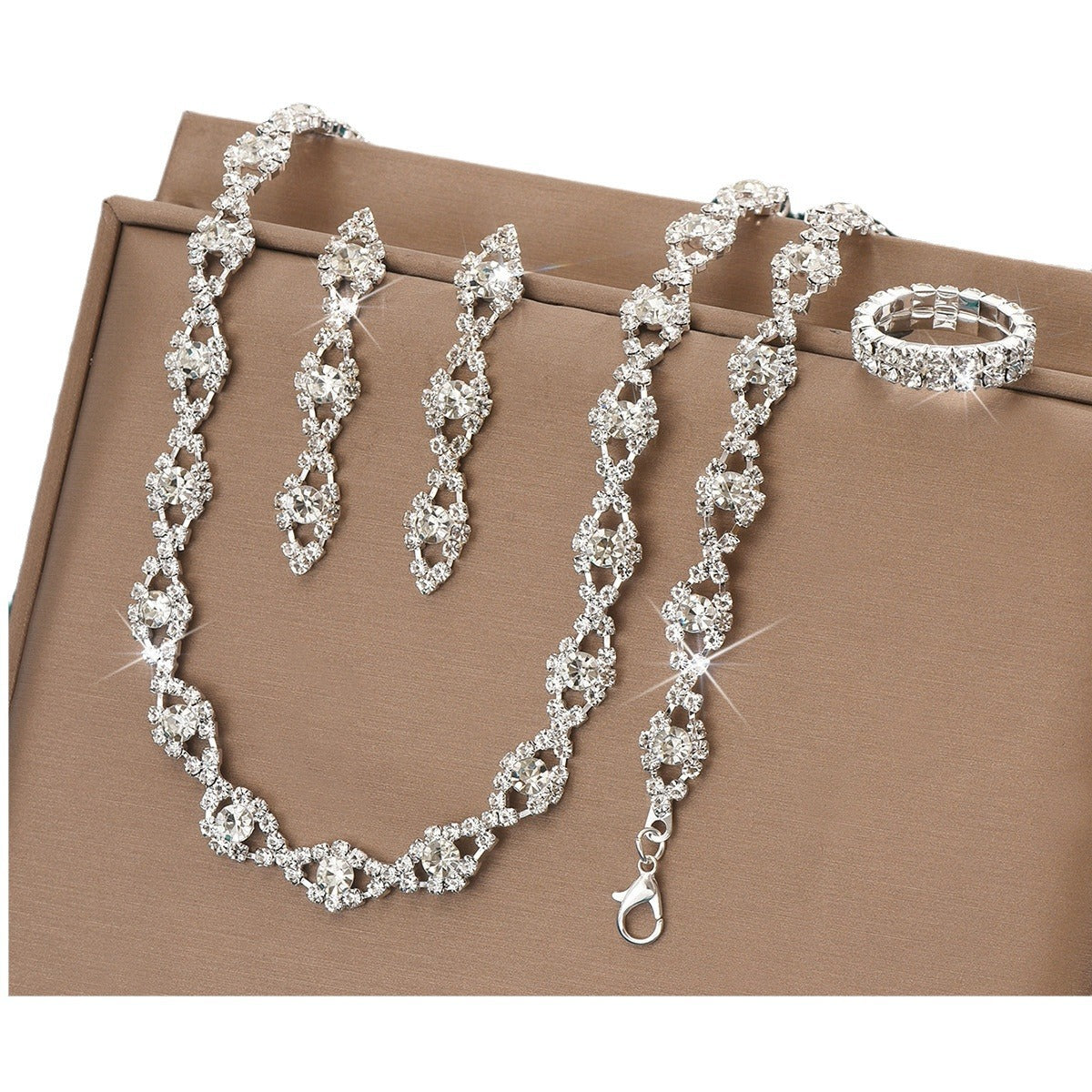 Crystal Bridal Jewellery Set — Geometric Necklace & Earrings