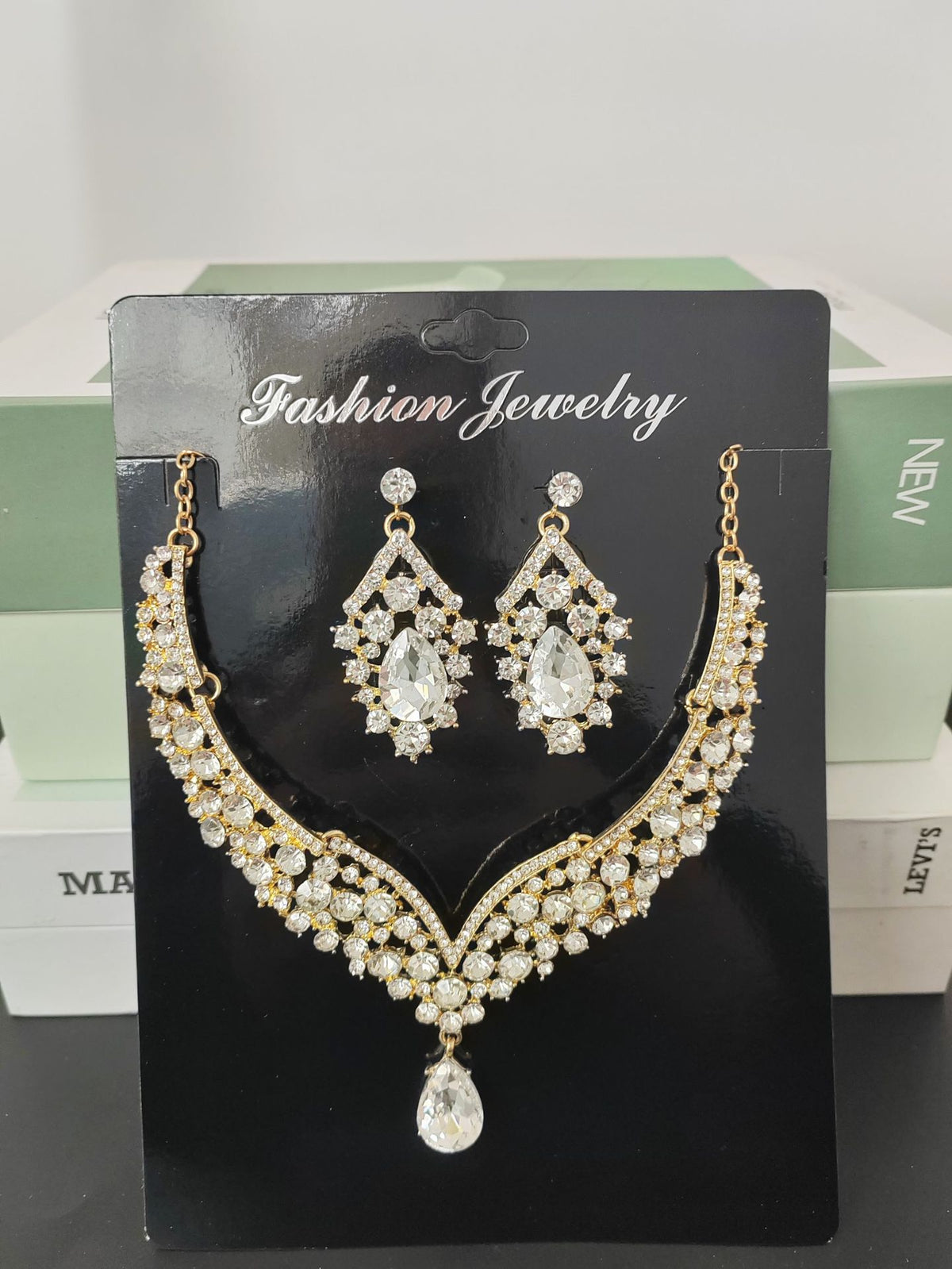Water Drop Rhinestone Jewellery Set — Necklace & Earrings