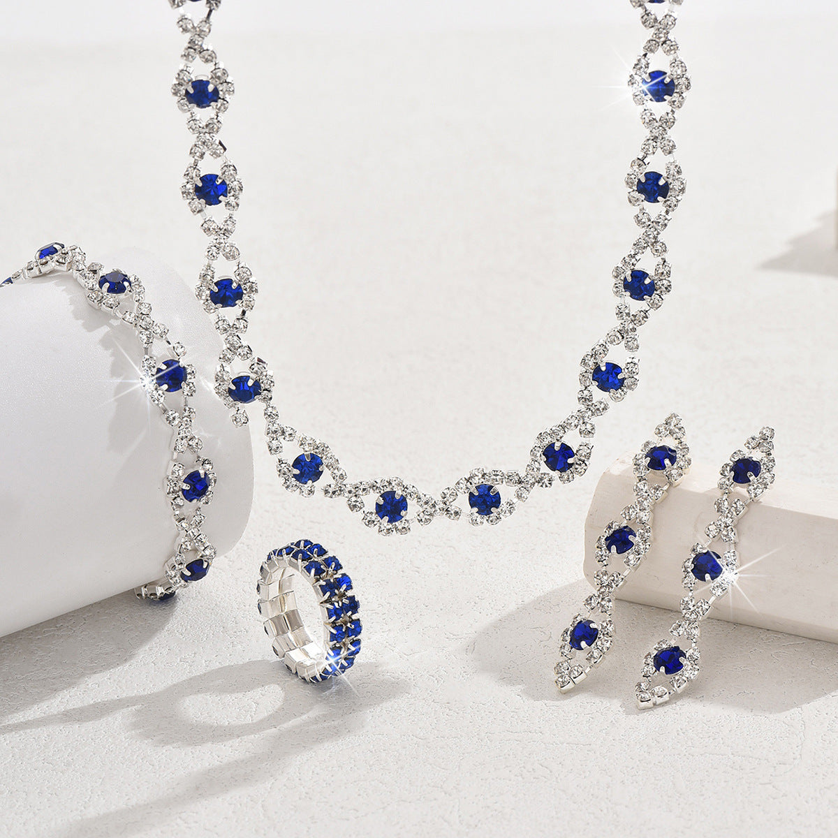 Crystal Bridal Jewellery Set — Geometric Necklace & Earrings