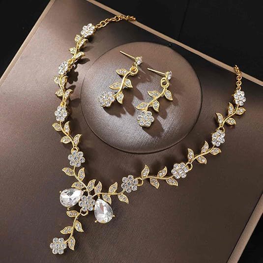Crystal Heart & Drop Bridal Jewellery Set — Necklace & Earrings