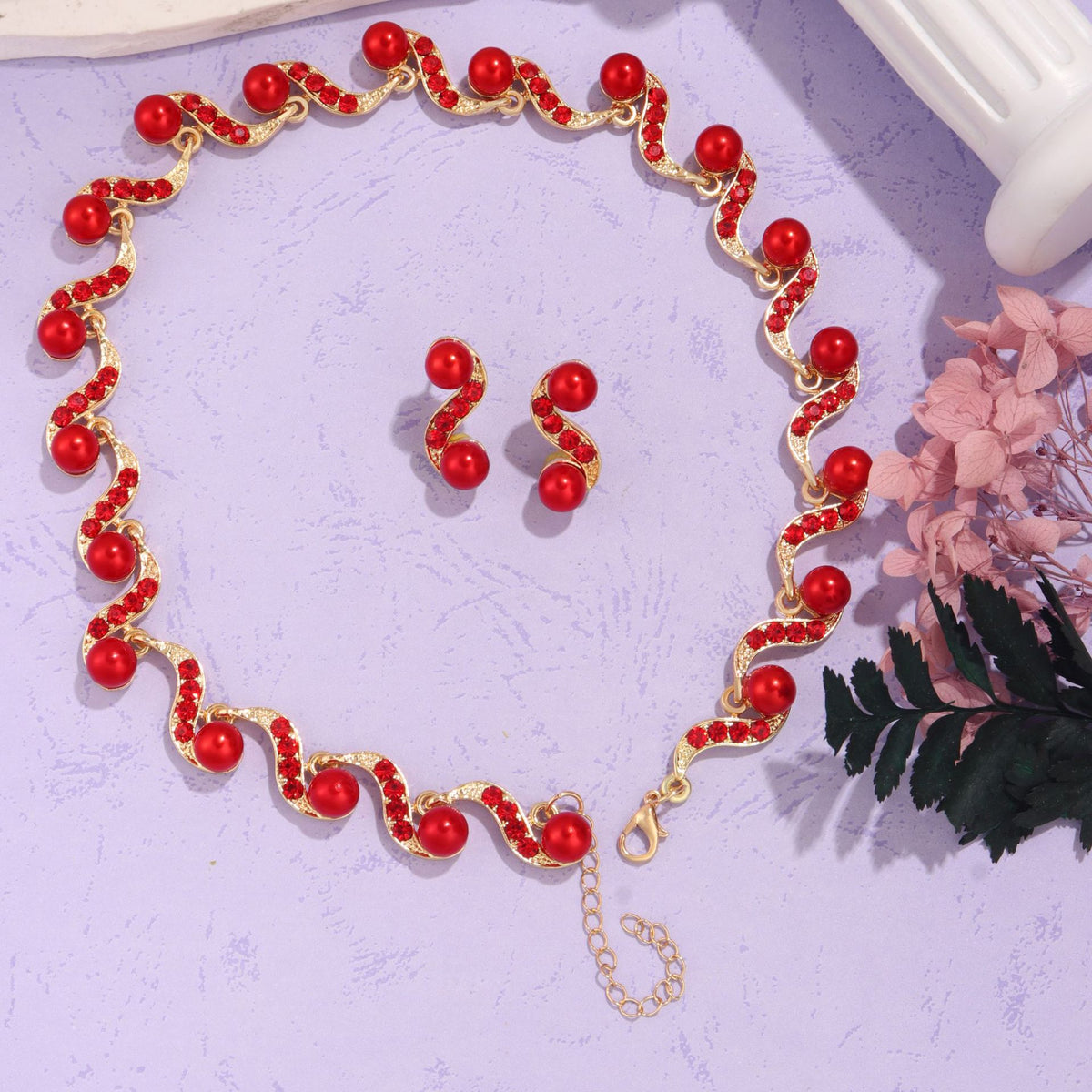 S-Curve Pearl Clavicle Necklace & Earrings Set