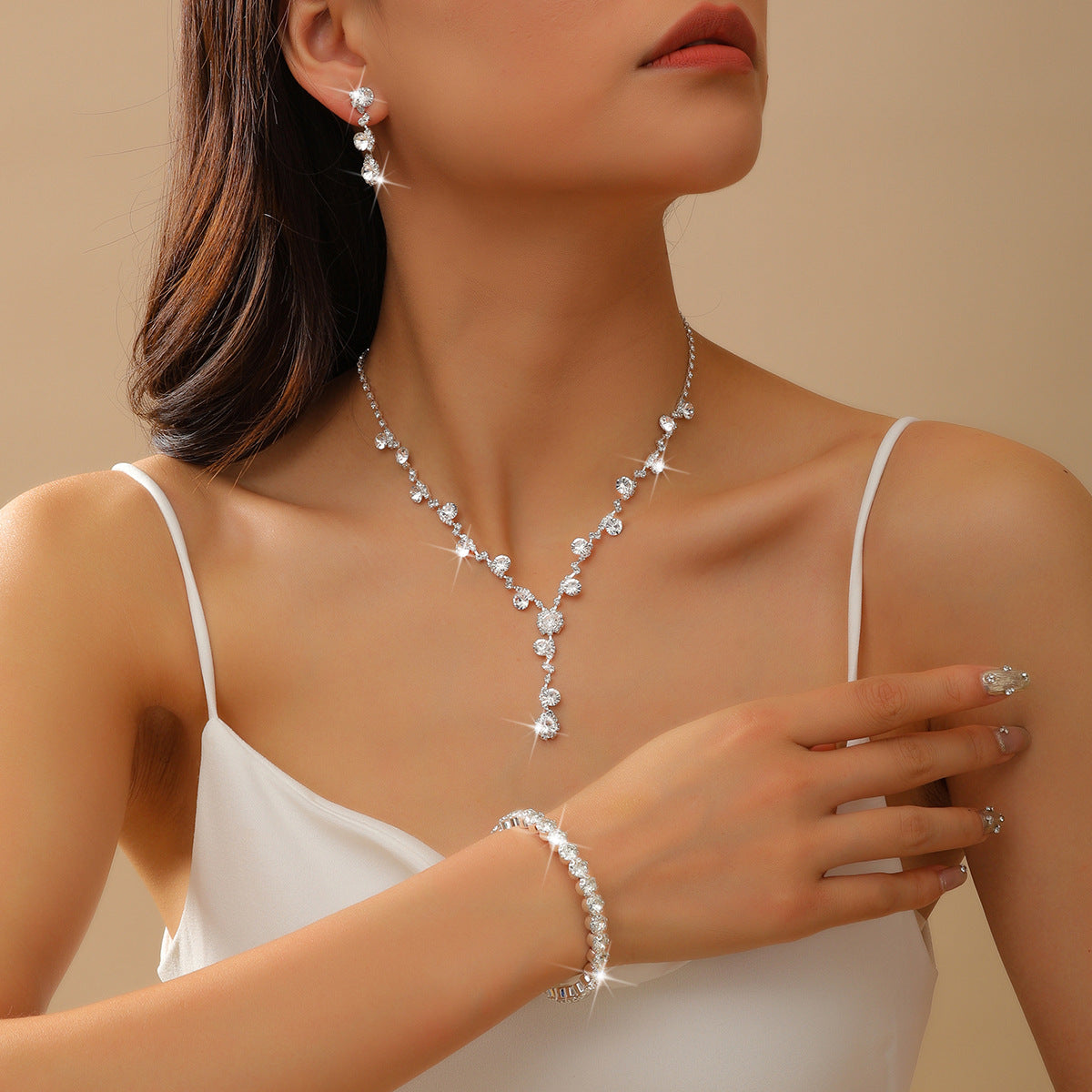 Diamond Rhinestone Bridal Jewellery Set — Necklace, Earrings & Bracelet