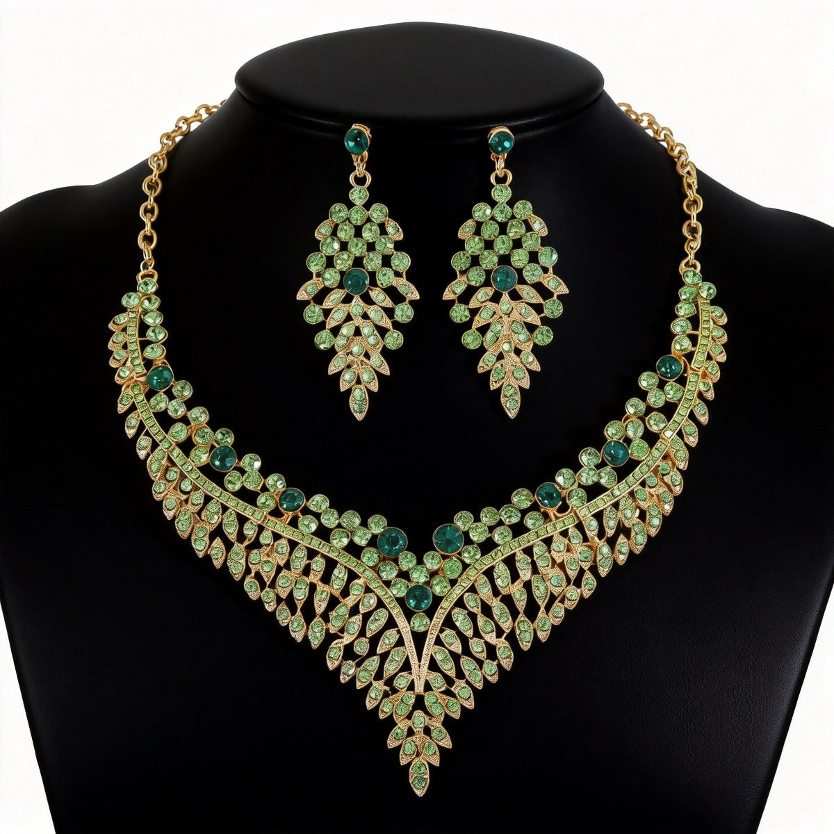 Floral Rhinestone Jewellery Set — Necklace & Earrings