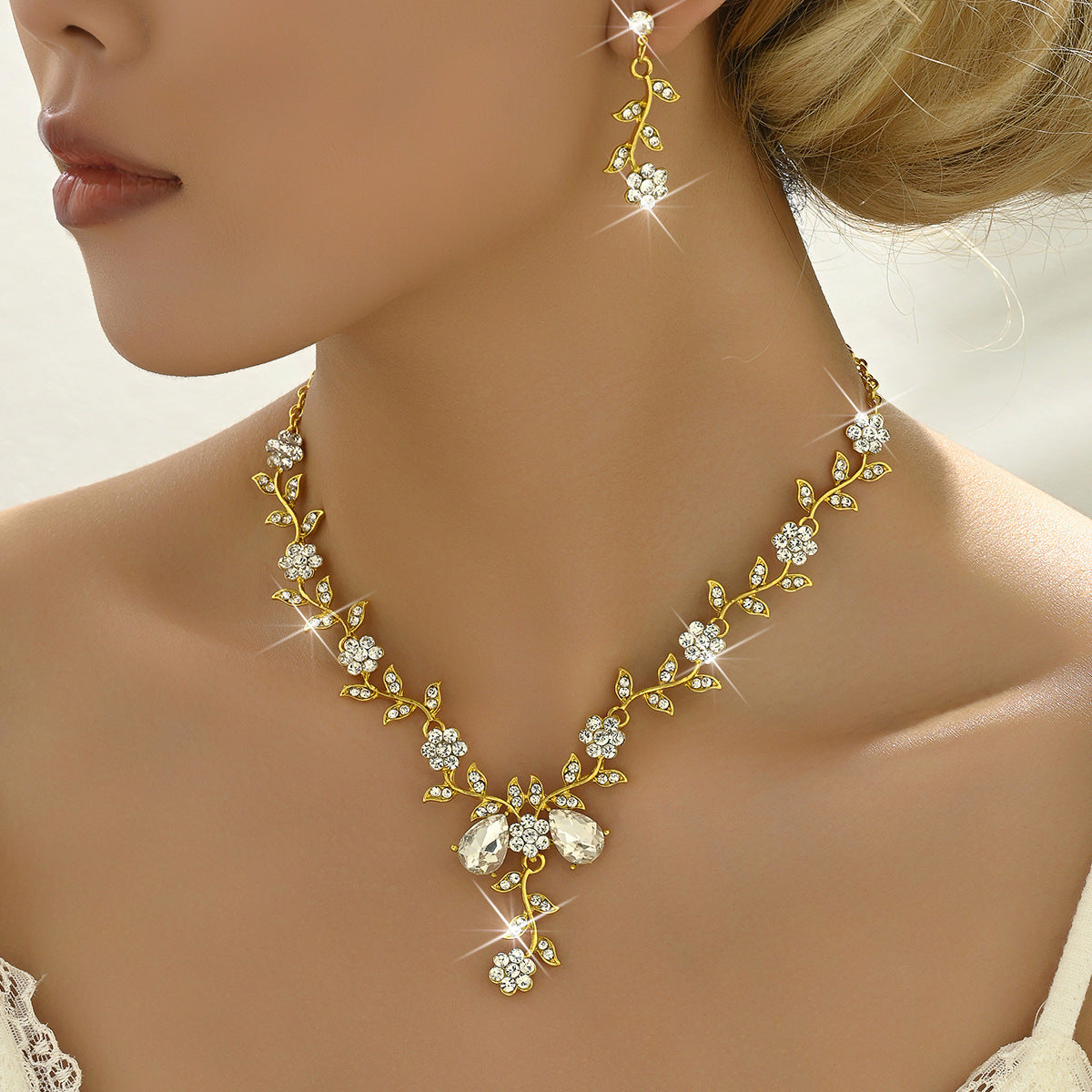 Crystal Heart & Drop Bridal Jewellery Set — Necklace & Earrings