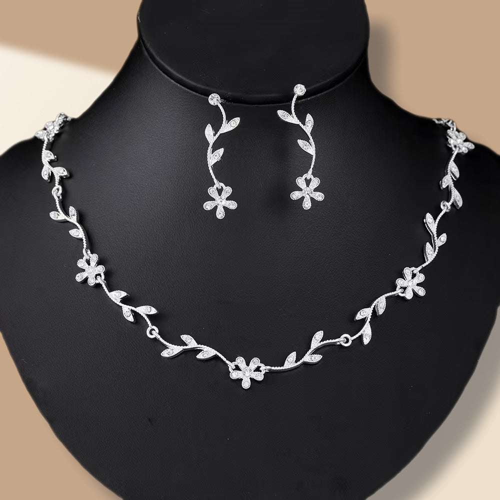 Plum Blossom Bridal Jewellery Set — Necklace, Earrings & Bracelet