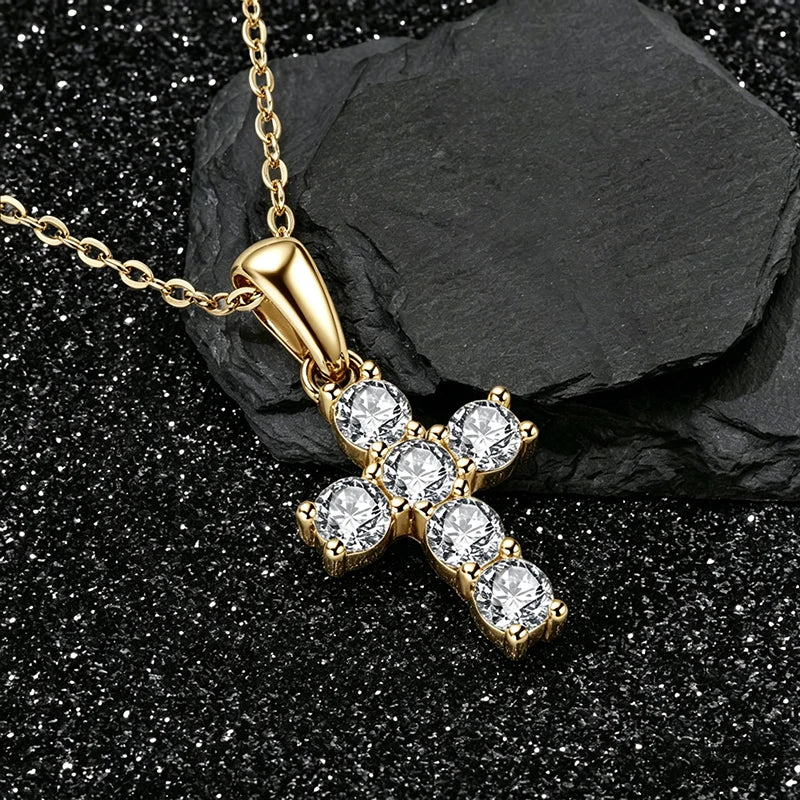 3mm Moissanite Cross Pendant Necklace — 14K Gold Filled