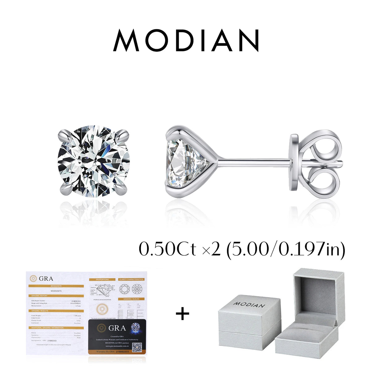 D-Colour Moissanite Stud Earrings — 925 Sterling Silver