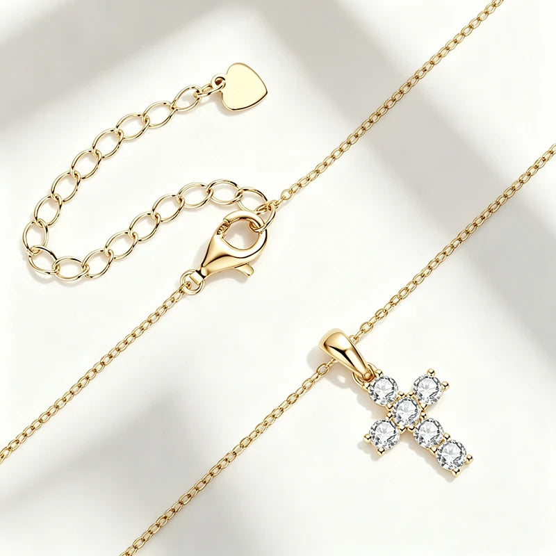 3mm Moissanite Cross Pendant Necklace — 14K Gold Filled