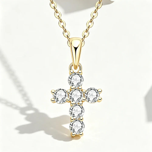 3mm Moissanite Cross Pendant Necklace — 14K Gold Filled